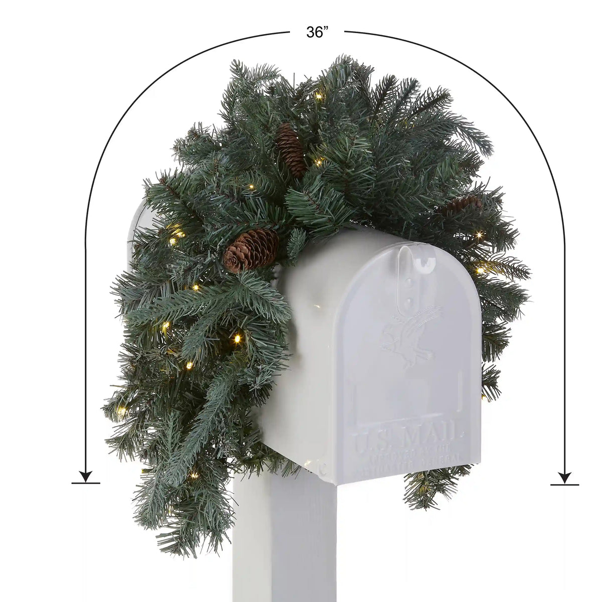 36 in. Pre-Lit Frosted Arctic Spruce Mailbox Swag with LED Lights