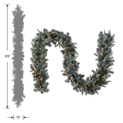 9 ft. Pre-Lit Frosted Arctic Spruce Garland with Clear Lights, Plug-In