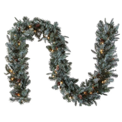 9 ft. Pre-Lit Frosted Arctic Spruce Garland with Clear Lights, Plug-In
