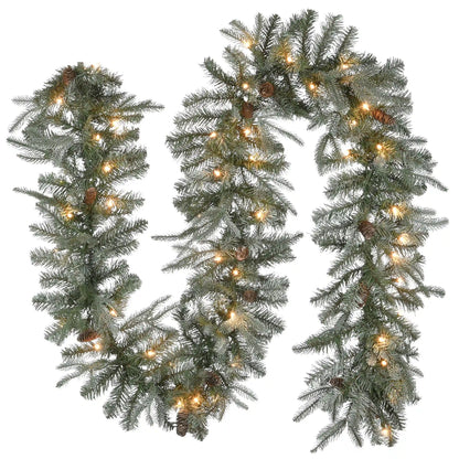 9 ft. Pre-Lit Frosted Arctic Spruce Garland with Clear Lights, Plug-In