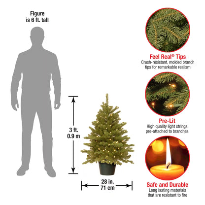 3 ft. Pre-Lit Hampton Spruce Tree with Clear Lights, Plug-In