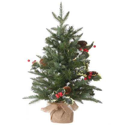 2 ft. Pre-Lit Happy Hill Pine Tree with LED Lights, Plug-In
