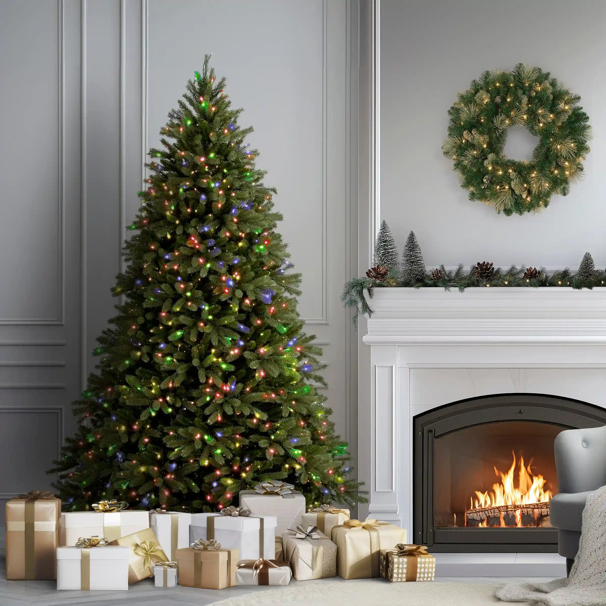 6.5 ft. Pre-Lit Jersey Fraser Fir Tree with Multicolor Lights, Plug-In