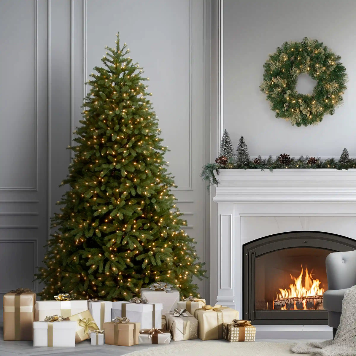 6.5 ft. Pre-Lit Jersey Fraser Fir Medium Tree with Dual Color LED Lights, Plug-In