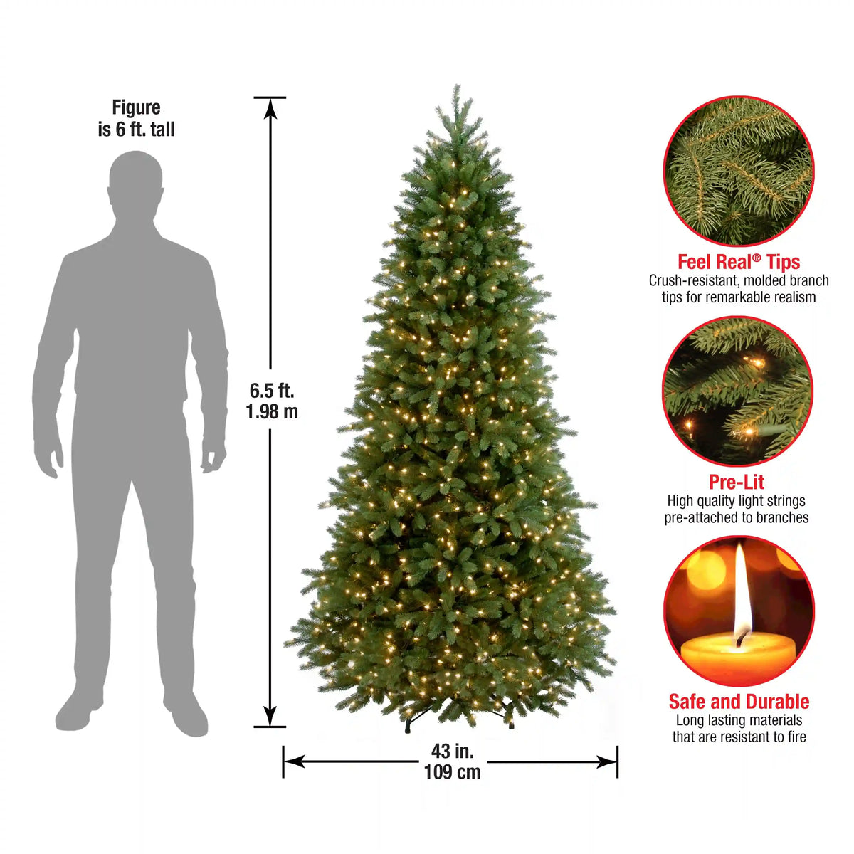 6.5 ft. Pre-Lit Jersey Fraser Fir Slim Tree with Clear Lights, Plug-In
