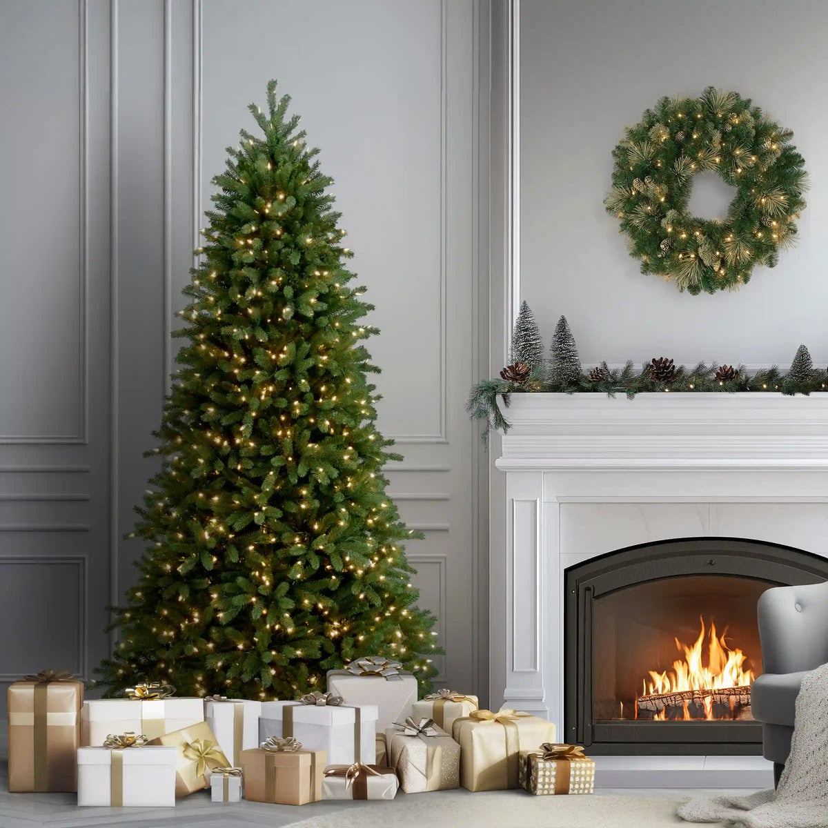 6.5 ft. Pre-Lit Jersey Fraser Fir Slim Tree with Clear Lights, Plug-In