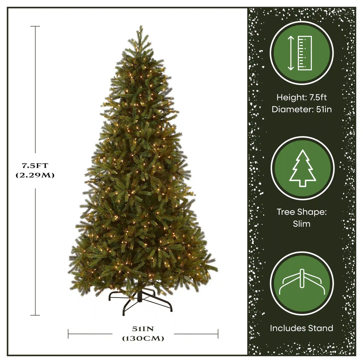 7.5 ft. Pre-Lit Jersey Fraser Fir Slim Tree with Clear Lights, Plug-In