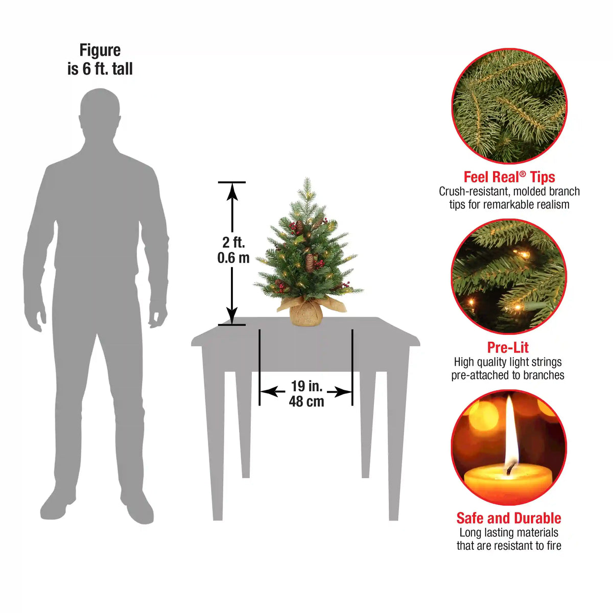 2 ft. Pre-Lit Nordic Spruce Tree with  LED Lights