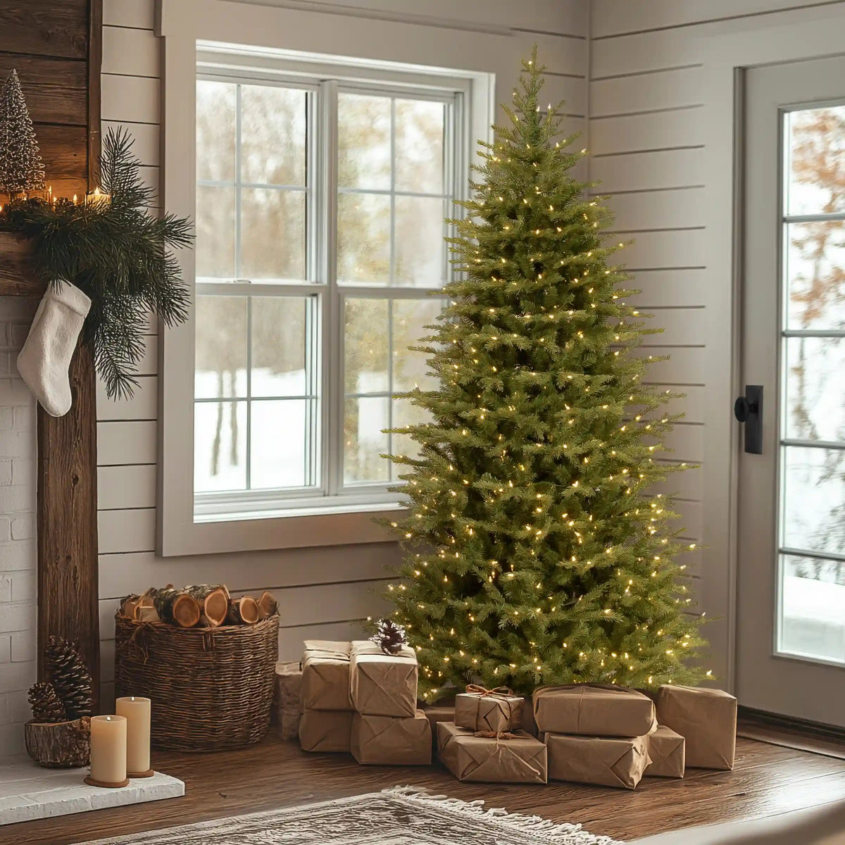 7.5 ft. Pre-Lit Nordic Spruce Slim Tree with Dual Color LED Lights, Plug-In