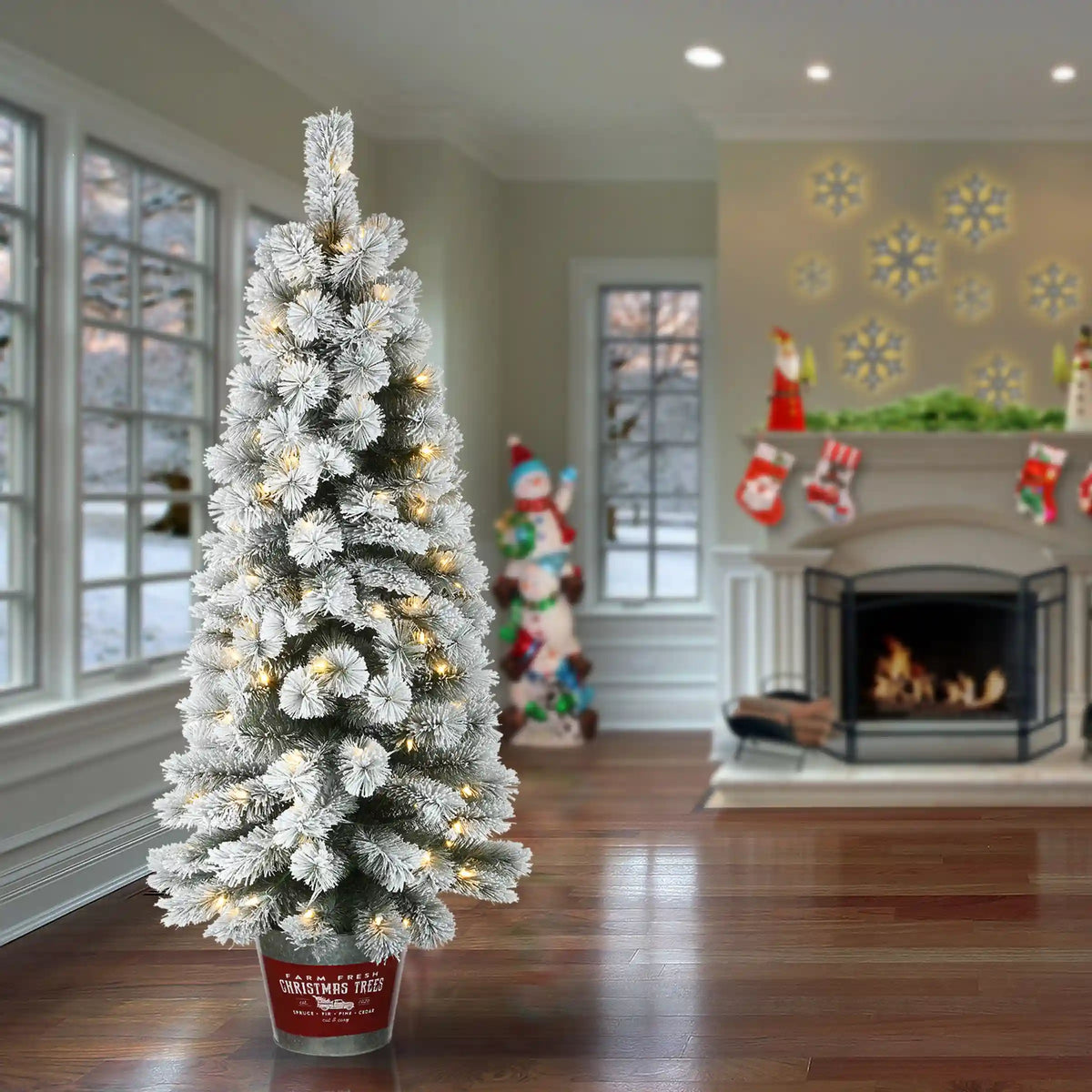 5 ft. Pre-Lit Snowy Pogue Pine Slim Tree with LED Lights, Plug-In