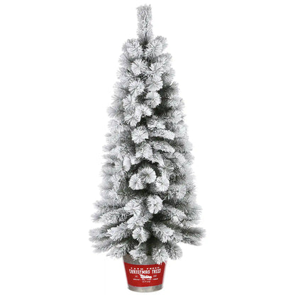 5 ft. Pre-Lit Snowy Pogue Pine Slim Tree with LED Lights, Plug-In