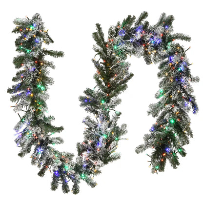 9 ft. Pre-Lit Snowy Sheffield Spruce Garland with LED Lights, Plug-In