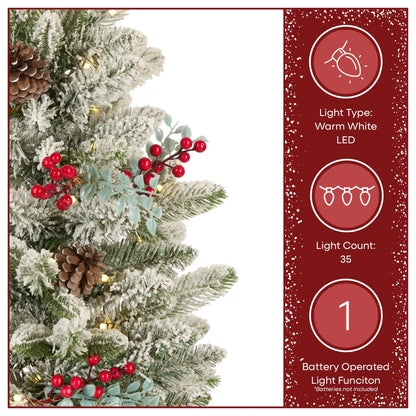 2 ft. Pre-Lit Feel Real Snowberry Pine Mini Flocked Christmas Tree in Burlap Base with Warm White LED Lights