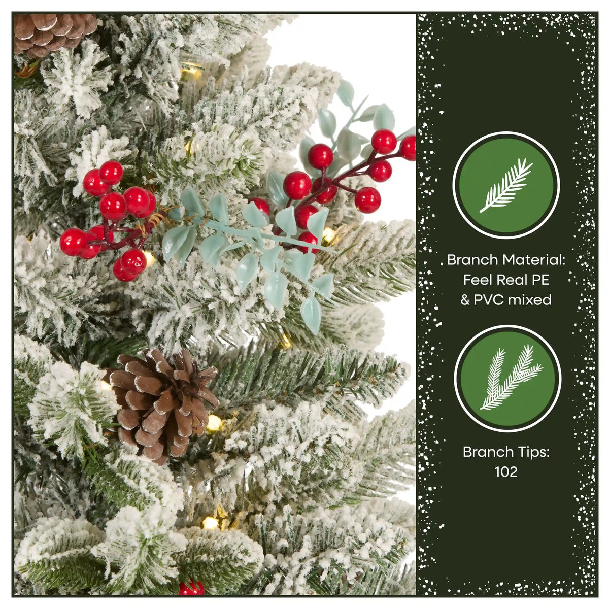 2 ft. Pre-Lit Feel Real Snowberry Pine Mini Flocked Christmas Tree in Burlap Base with Warm White LED Lights