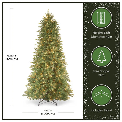 6.5 ft. Pre-Lit Tiffany Fir Slim Tree with Clear Lights PE Branch Tips, Plug-In