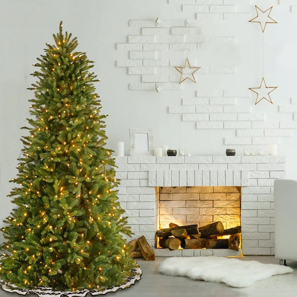 7.5 ft. Pre-Lit Tiffany Fir Slim Tree with Clear Lights, Plug-In