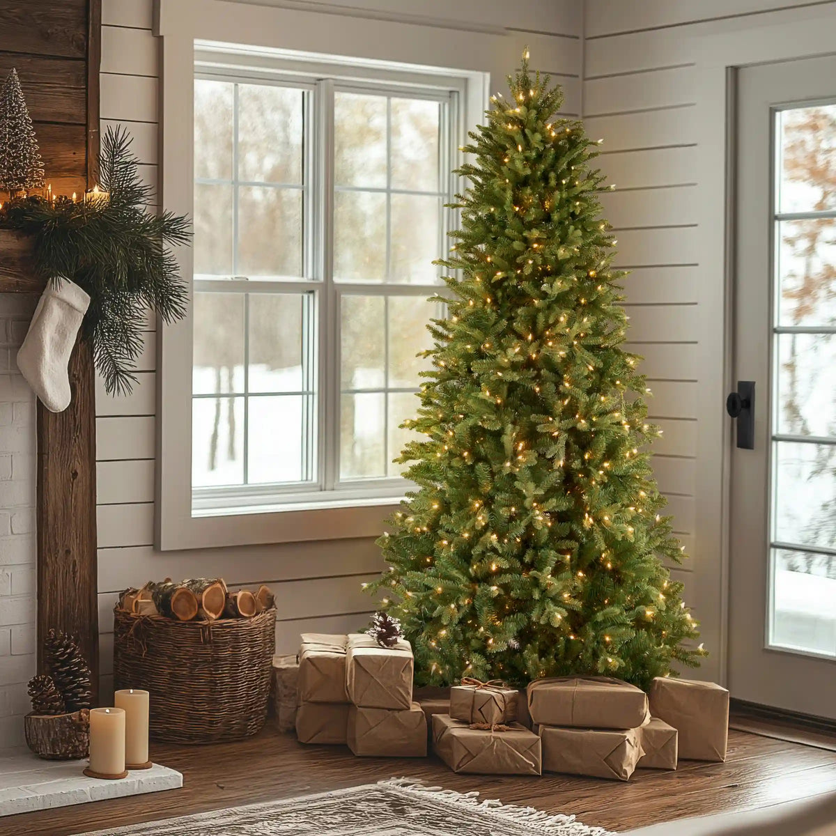 7.5 ft. Pre-Lit Tiffany Fir Slim Tree with Clear Lights, Plug-In