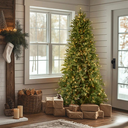 7.5 ft. Pre-Lit Tiffany Fir Slim Tree with Clear Lights, Plug-In