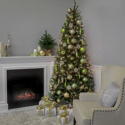 9 ft. Pre-Lit Tiffany Fir Slim Tree with Clear Lights - PE Branch Tips, Plug-In