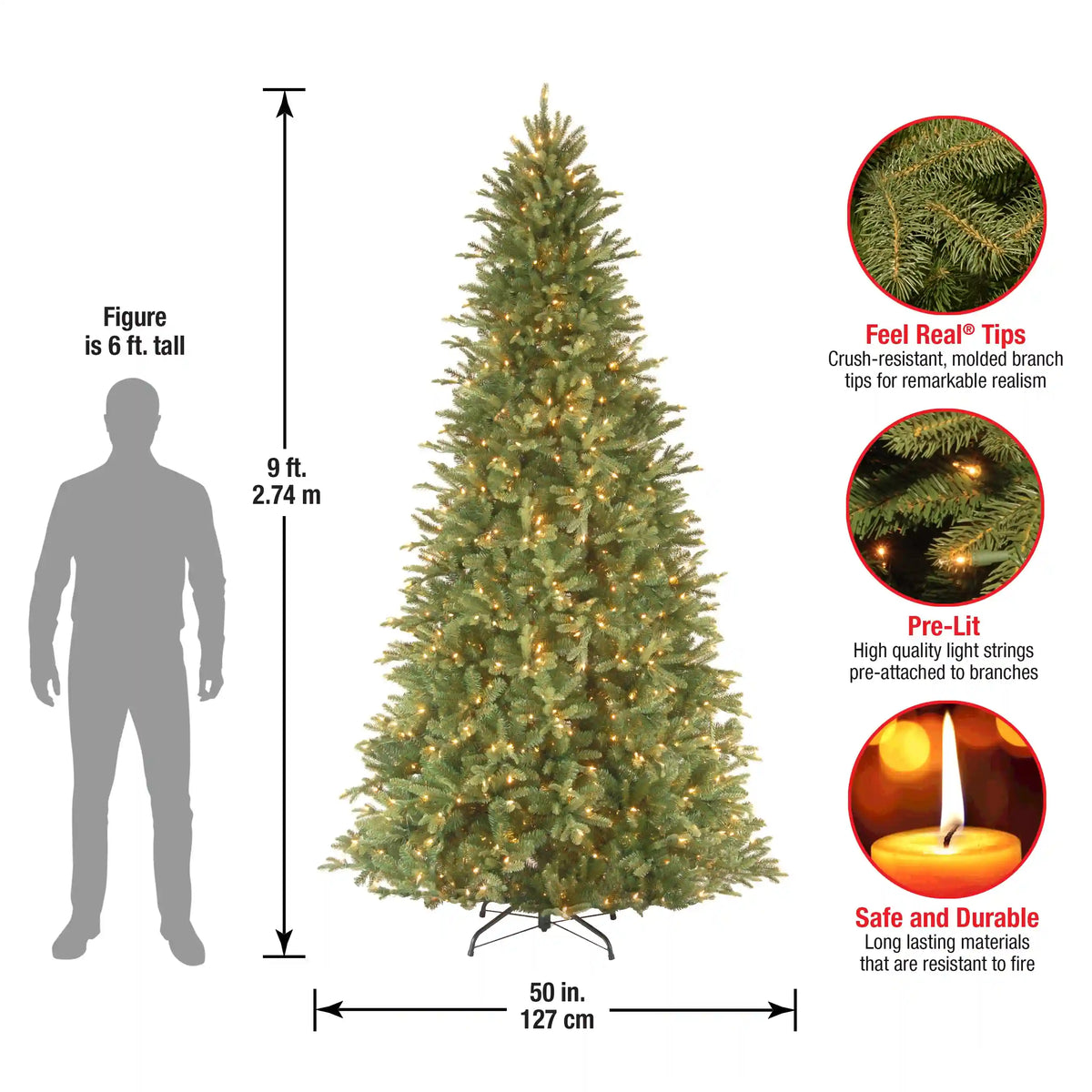 9 ft. Pre-Lit Tiffany Fir Slim Tree with Clear Lights - PE Branch Tips, Plug-In