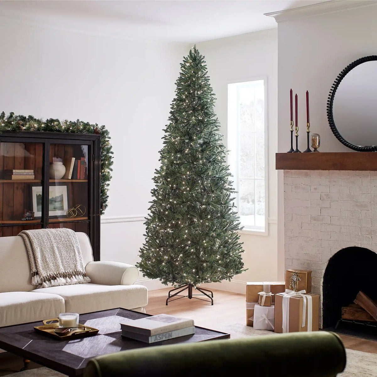 9 ft. Pre-Lit Tiffany Fir Slim Tree with Clear Lights - PE Branch Tips, Plug-In