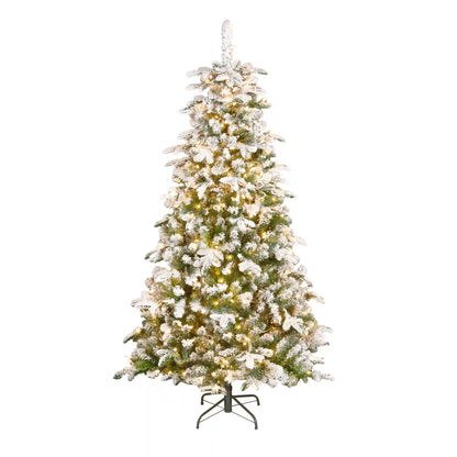 6.5 ft. Pre-Lit Snowy Everest Fir Medium Tree with Clear Lights, Plug-In