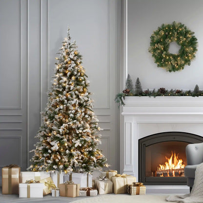 7.5 ft. Pre-Lit Snowy Everest Fir Medium Tree with Clear Lights, Plug-In