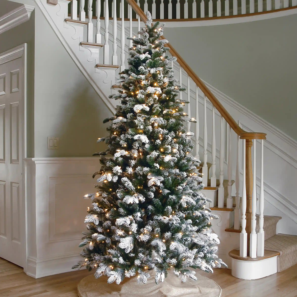 9 ft. Pre-Lit Snowy Everest Fir Medium Tree with Clear Lights, Plug-In