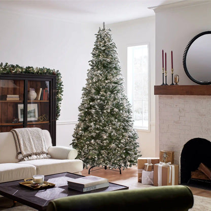 9 ft. Pre-Lit Snowy Everest Fir Medium Tree with Clear Lights, Plug-In