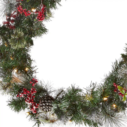 9 ft. Pre-Lit Wintry Berry Garland with Clear Lights, Plug-In