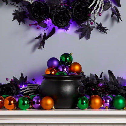 20 in. 50-Piece Halloween Orange, Green and Purple Ball Ornaments Set