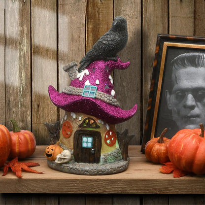 10 in. Halloween Pre-Lit Haunted Mushroom House Decoration with LED Lights