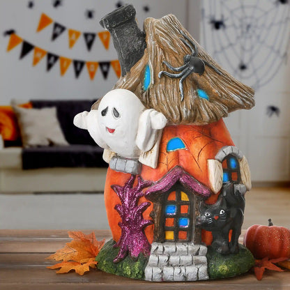 18 in. Halloween Pre-Lit Pumpkin Haunted House Decoration with LED Lights