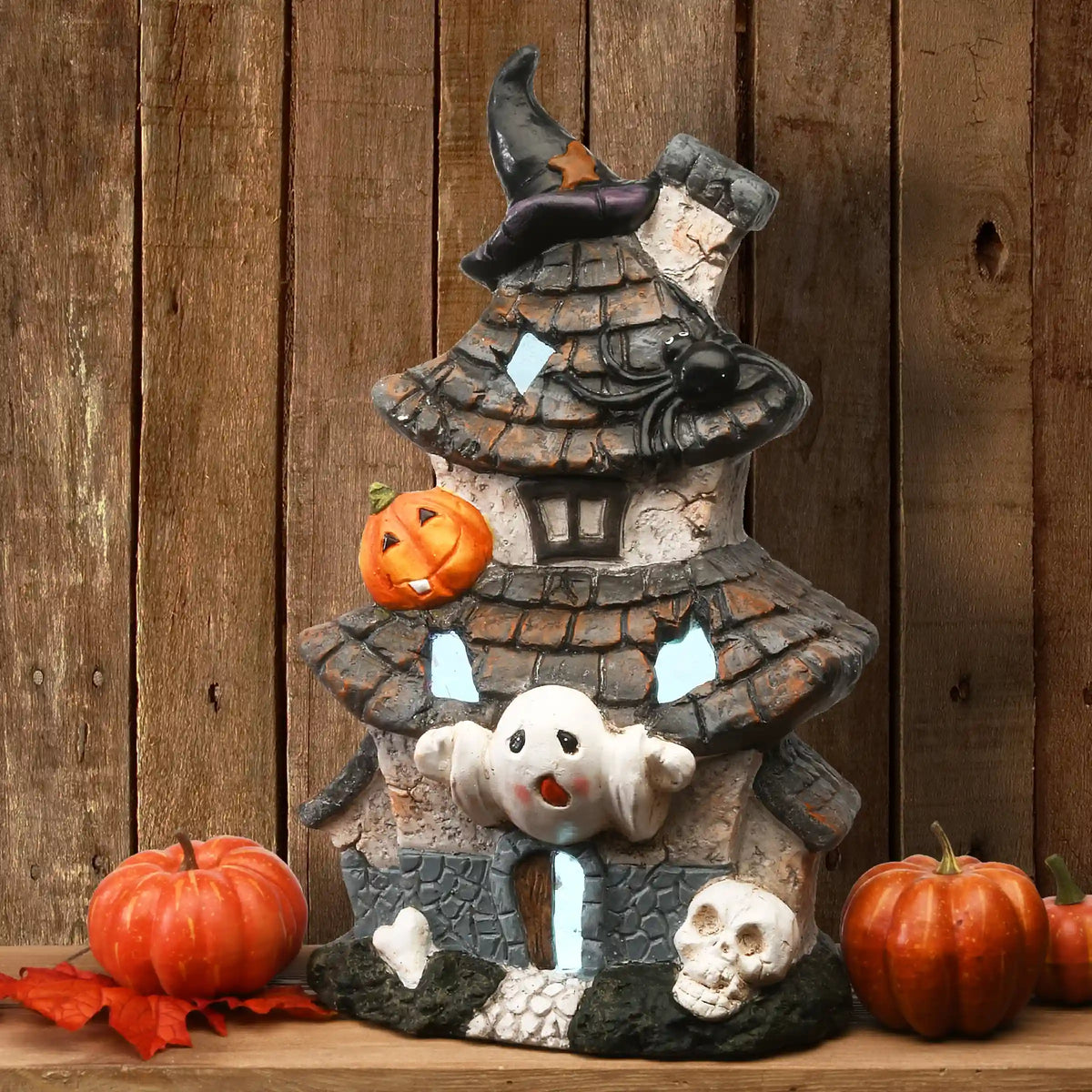 18 in. Halloween Pre-Lit Multilevel Haunted House Decoration with LED Lights