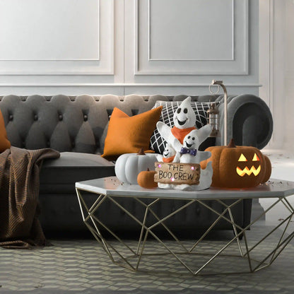 21 in. Halloween Pre-Lit 3 Ghosts with The Boo Crew Sign Table Decoration and Multi Color LED Lights