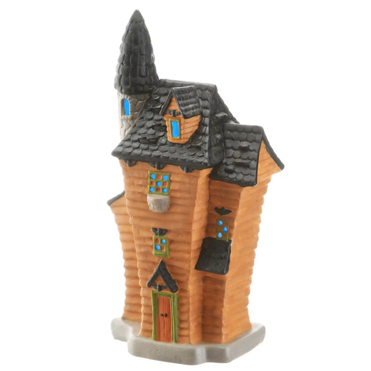 12 in. Halloween Pre-Lit Black Haunted House Decoration with LED Lights