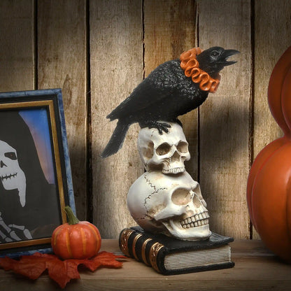 11 in. Halloween Crow and Skulls Decoration