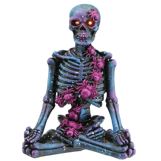 10 in. Halloween Purple Galaxy Meditating Skeleton with LED Lights