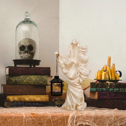 14 in. Halloween Ghost with Lantern Holds One Candle Tabletop Decoration