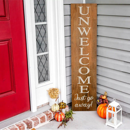 39 in. Halloween Unwelcome Just Go Away Wooden Hanging Porch Sign Decoration