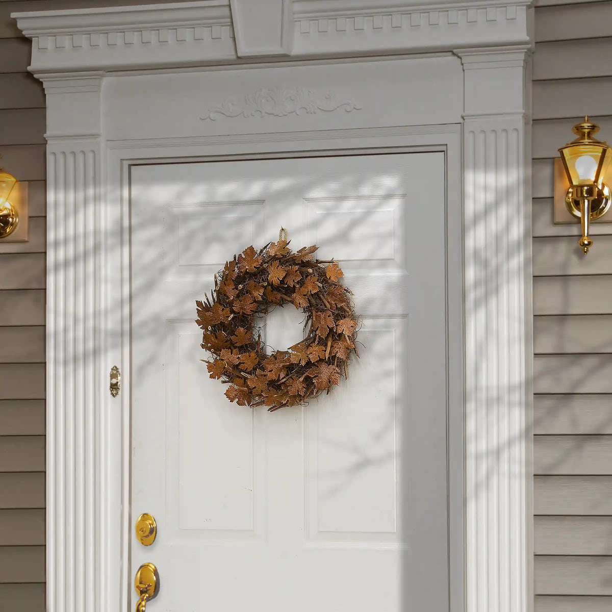 18 in. Fall Wreath with Brown Maple Leaves