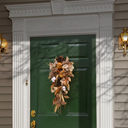 30 in. Fall Teardrop with Pine Cones, Berry Clusters, Pumpkins, Assorted Leaves