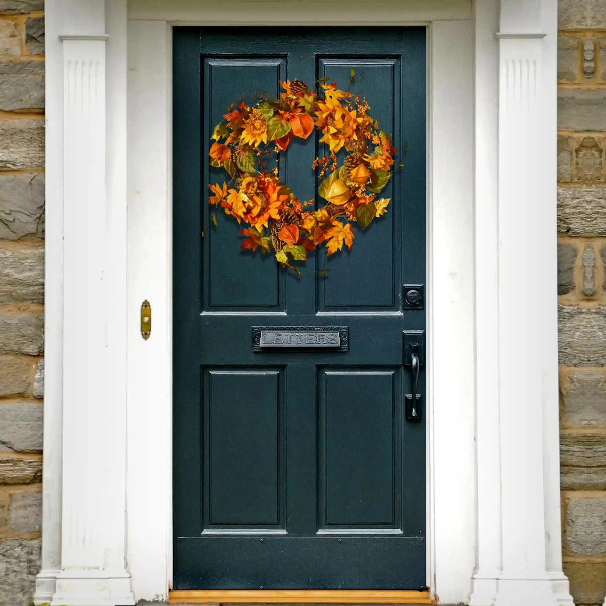 25 in. Fall Wreath with Sunflowers, Pinecones, Berry Clusters, Maple Leaves