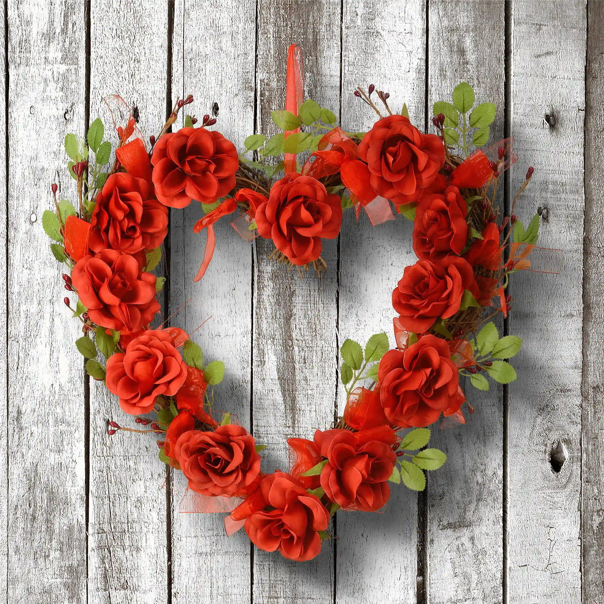 16 in. Valentine's Floral Heart Rose Wreath