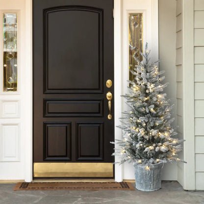 4.5 ft. Pre-Lit Snowy Alpine Fir Tree with LED Lights, Plug-In