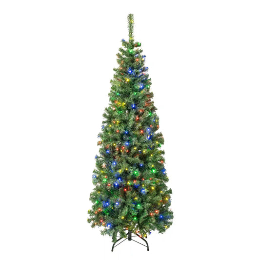 6 ft. Pre-Lit Sagamore Slim Tree with Multi LED Lights, Plug-In