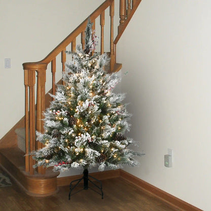 4.5 ft. Pre-Lit Snowy Bedford Pine Tree with Clear Lights, Plug-In