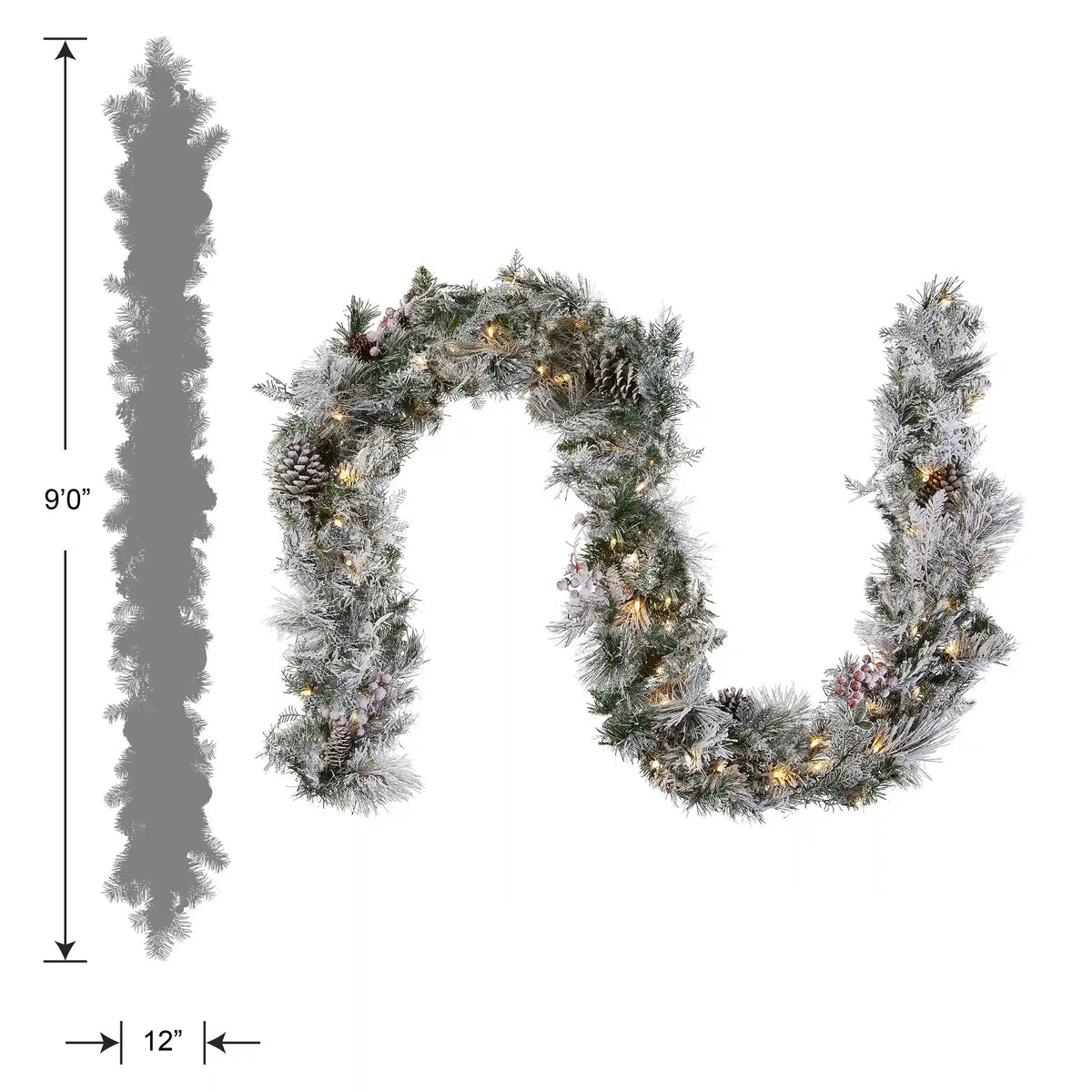 9 ft. Pre-Lit Snowy Bedford Pine Garland with LED Lights