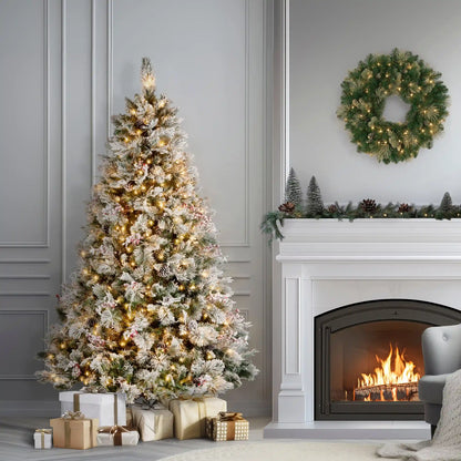 7.5 ft. Pre-Lit Snowy Bedford Pine Tree with Clear Lights