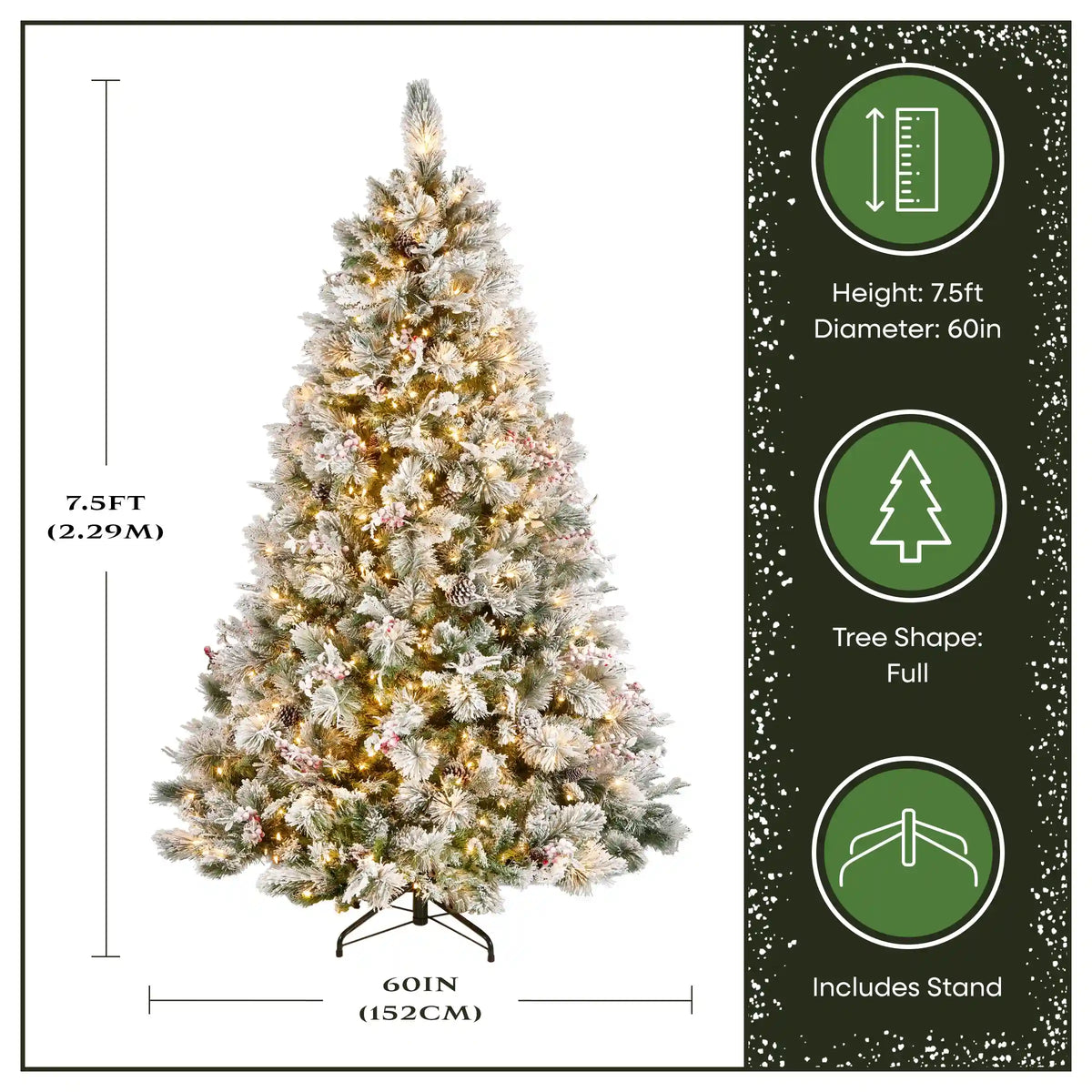 7.5 ft. Pre-Lit Snowy Bedford Pine Tree with Clear Lights